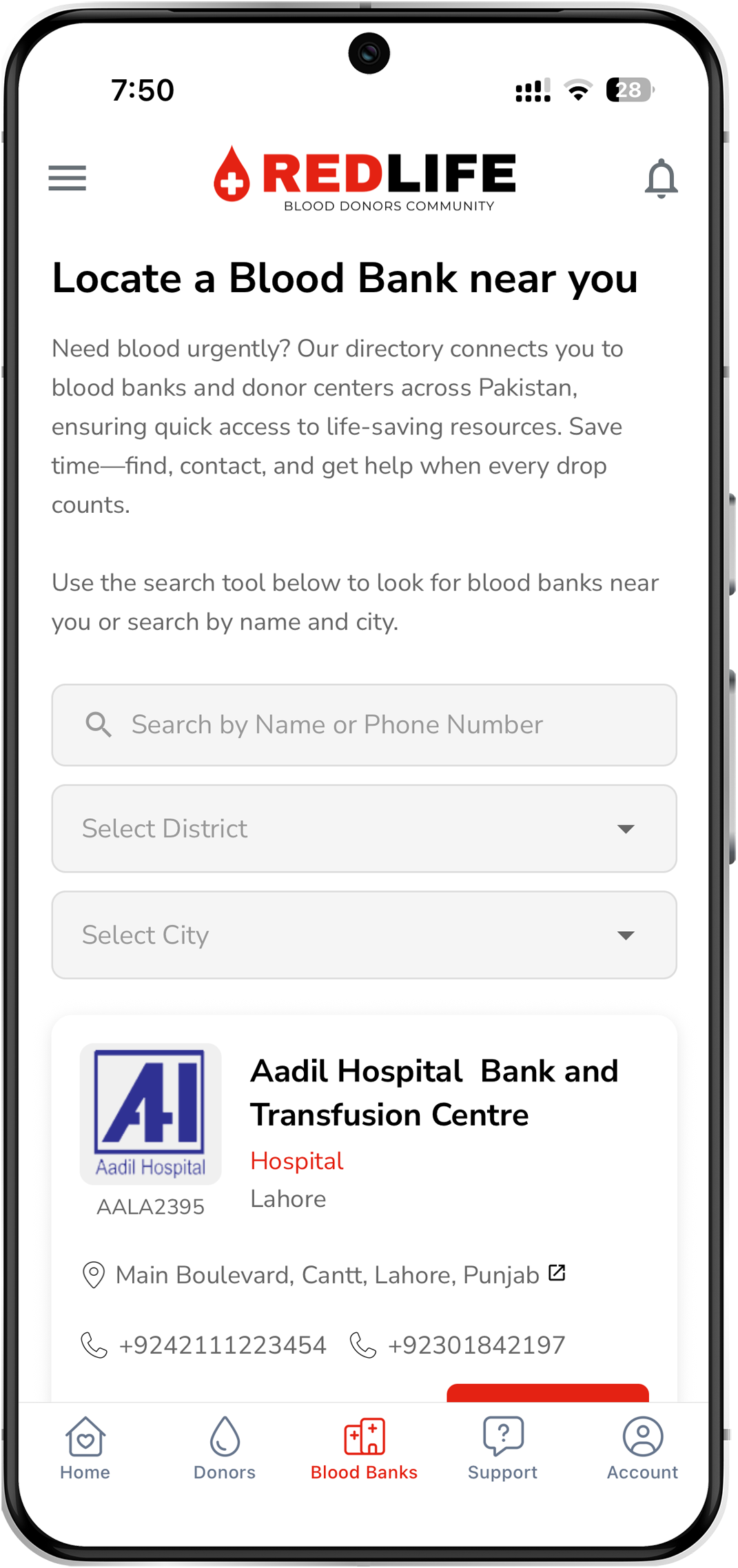 Redlife.pk mobile app
